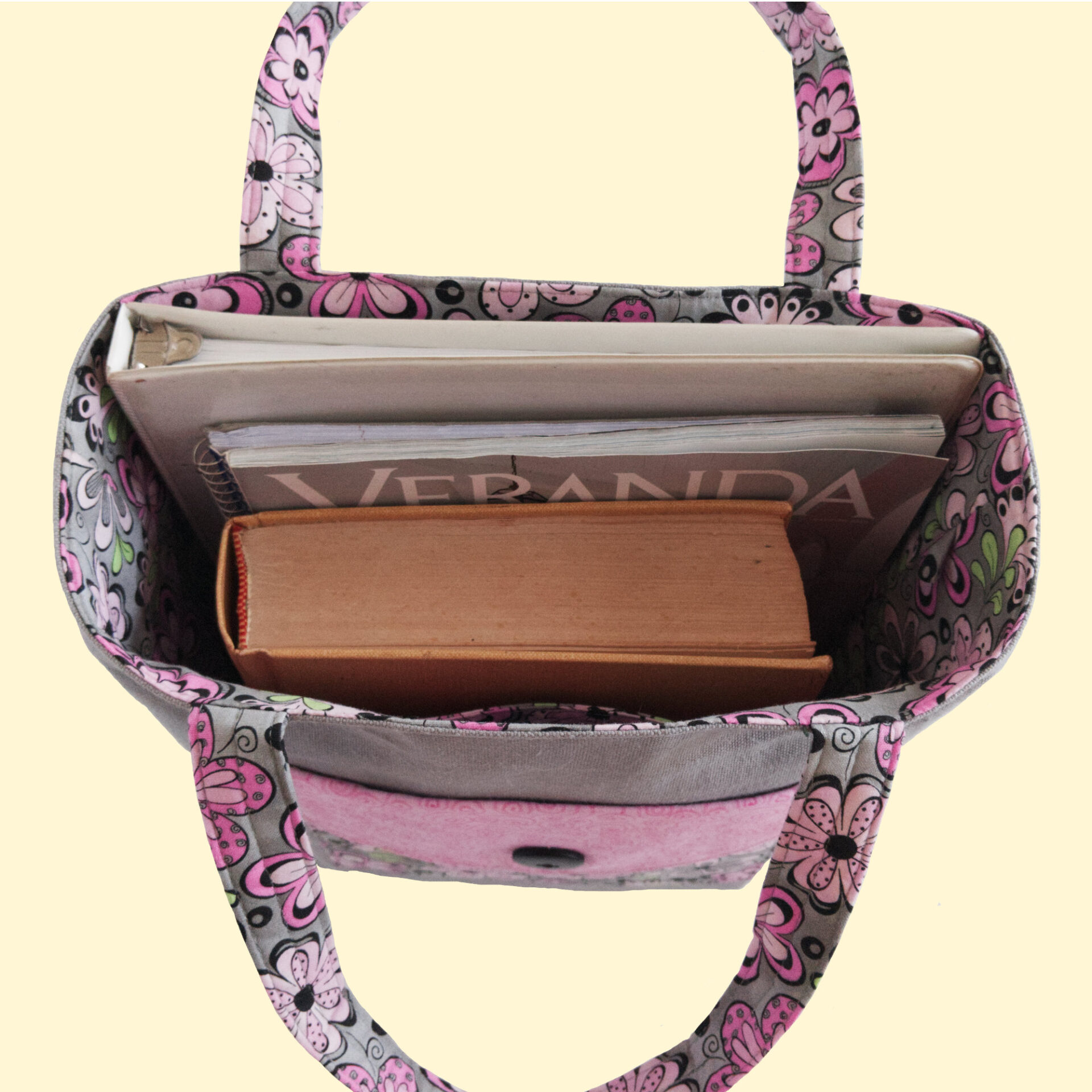 Large Tote with Pockets | Pink Flower Canvas Work Bag