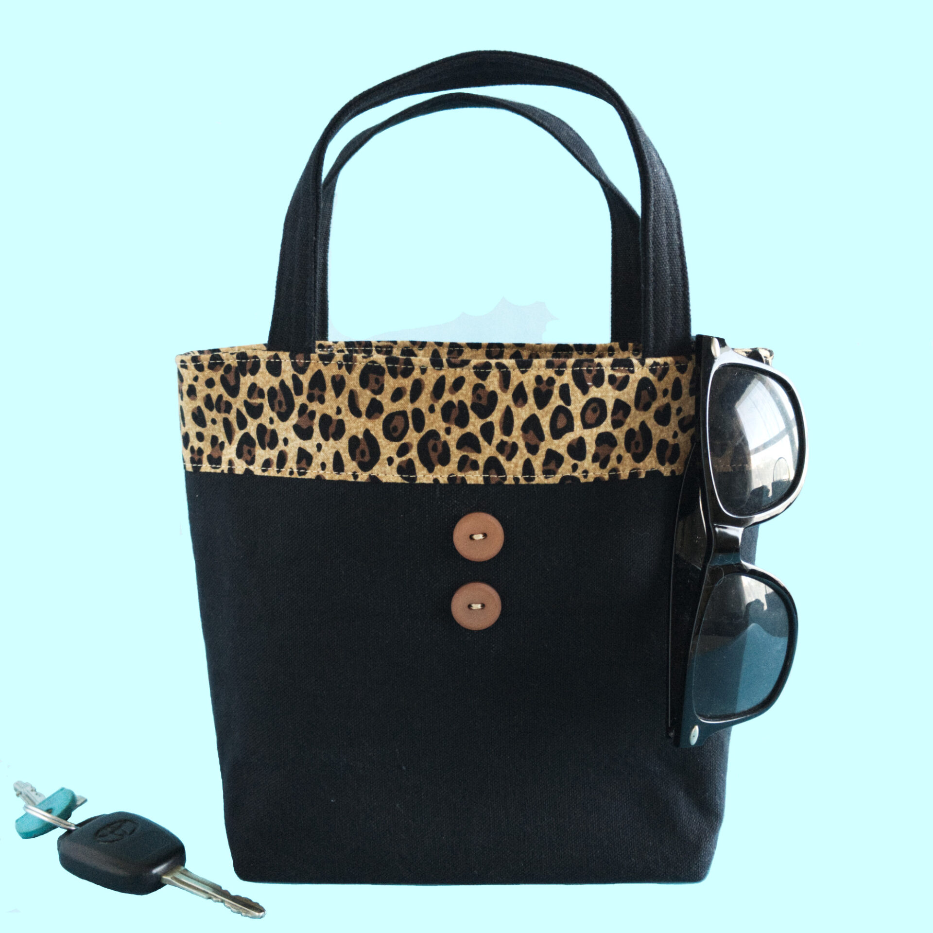 Leopard Tote with Sunglasses and Keys