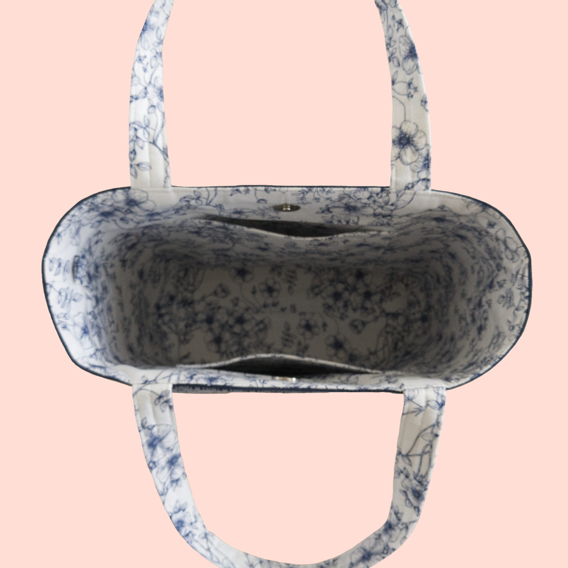 Large Navy Tote with Pockets | Floral Canvas Work Project Bag