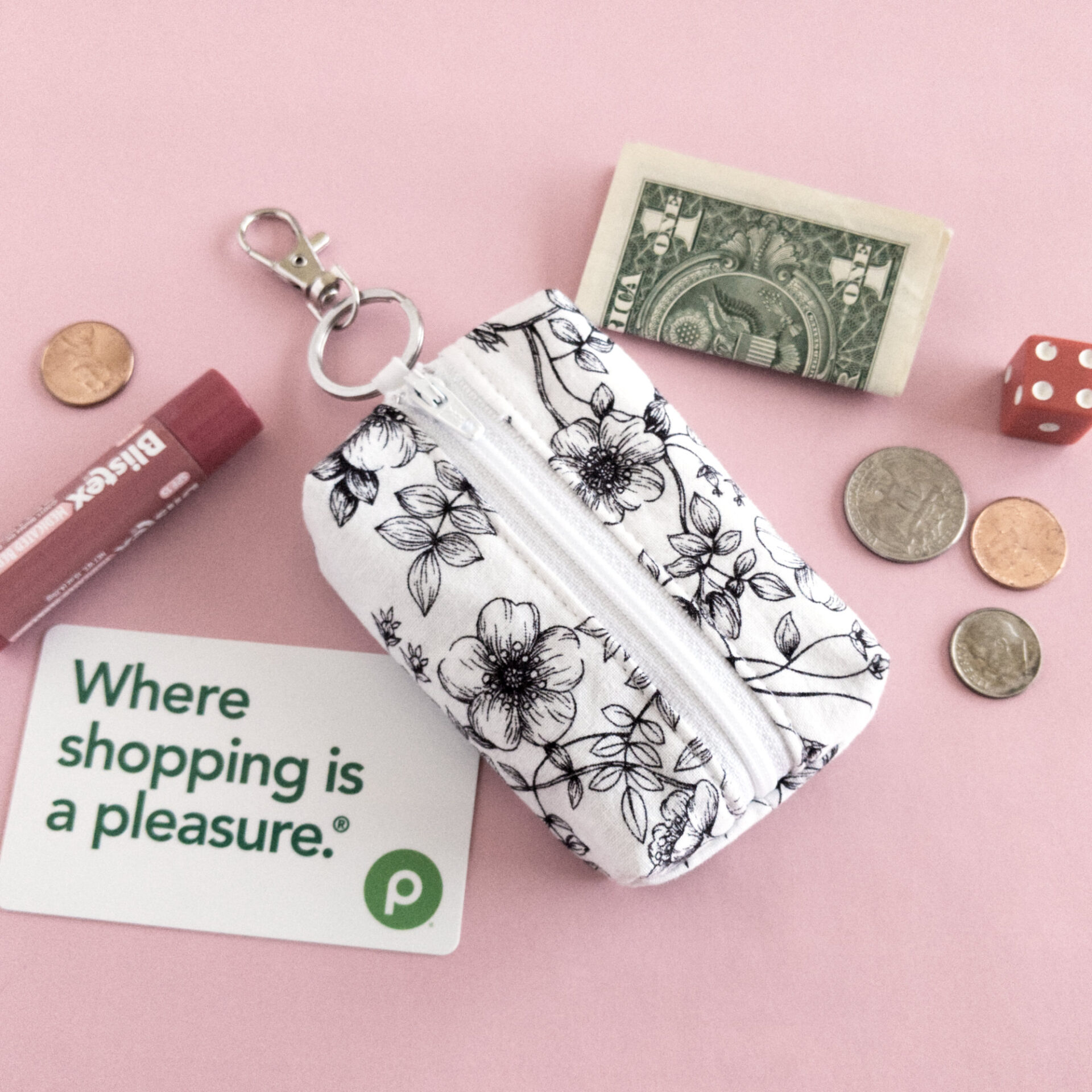 Floral Keychain Pouch | Mini Boxy Bag | Tiny Zipper Pouch