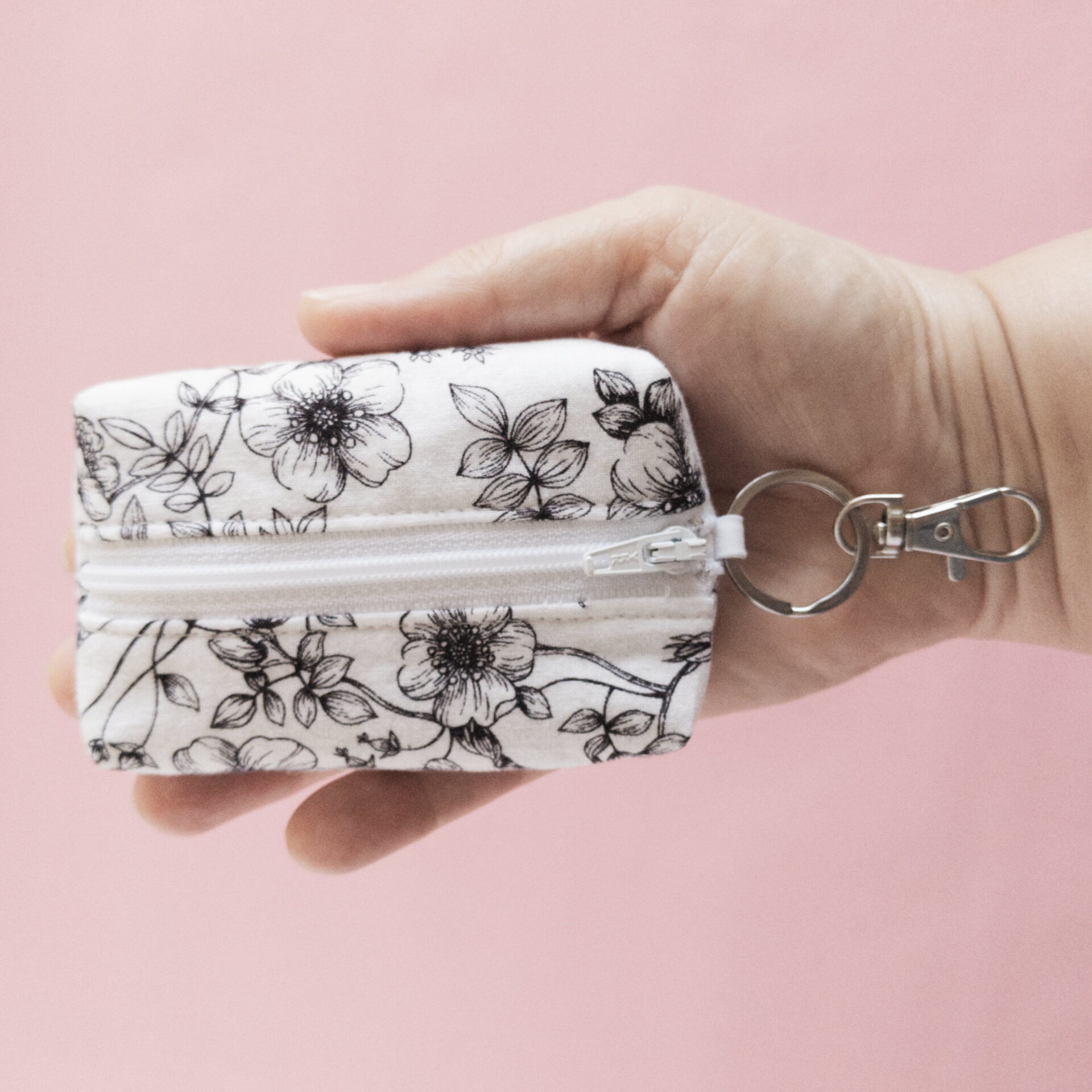 Floral Keychain Pouch | Mini Boxy Bag | Tiny Zipper Pouch