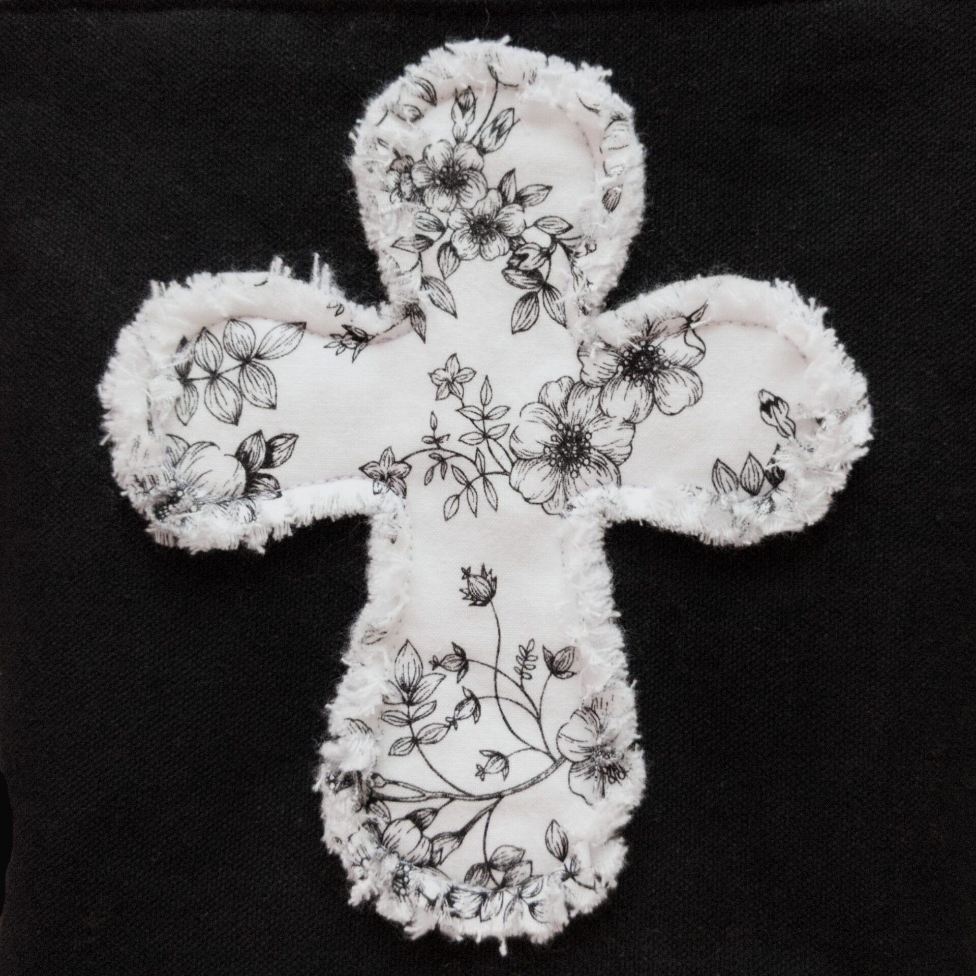 Floral Small Tote 2 Frayed Cross Closeup