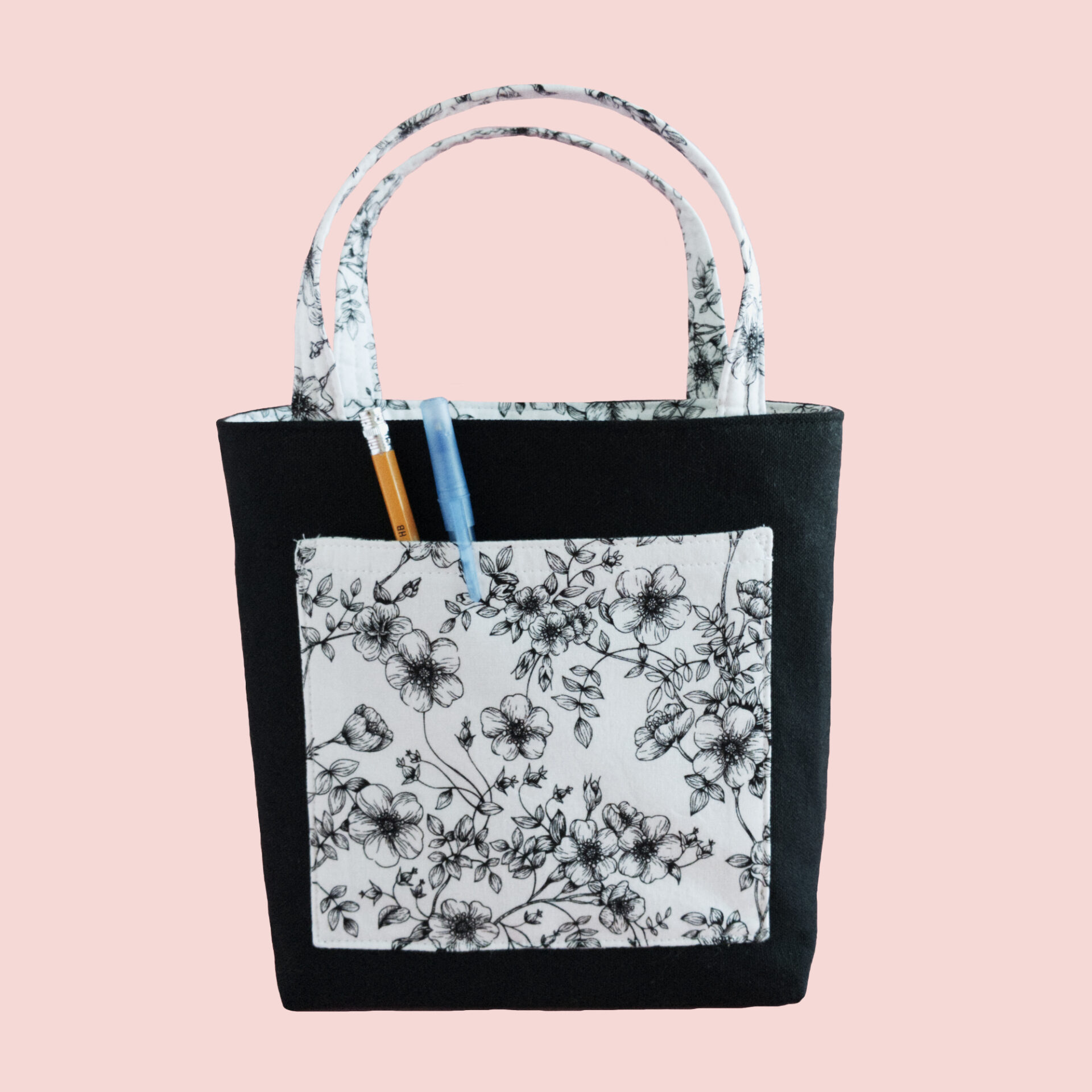 Floral Small Tote 4 Back of Bag with Pocket