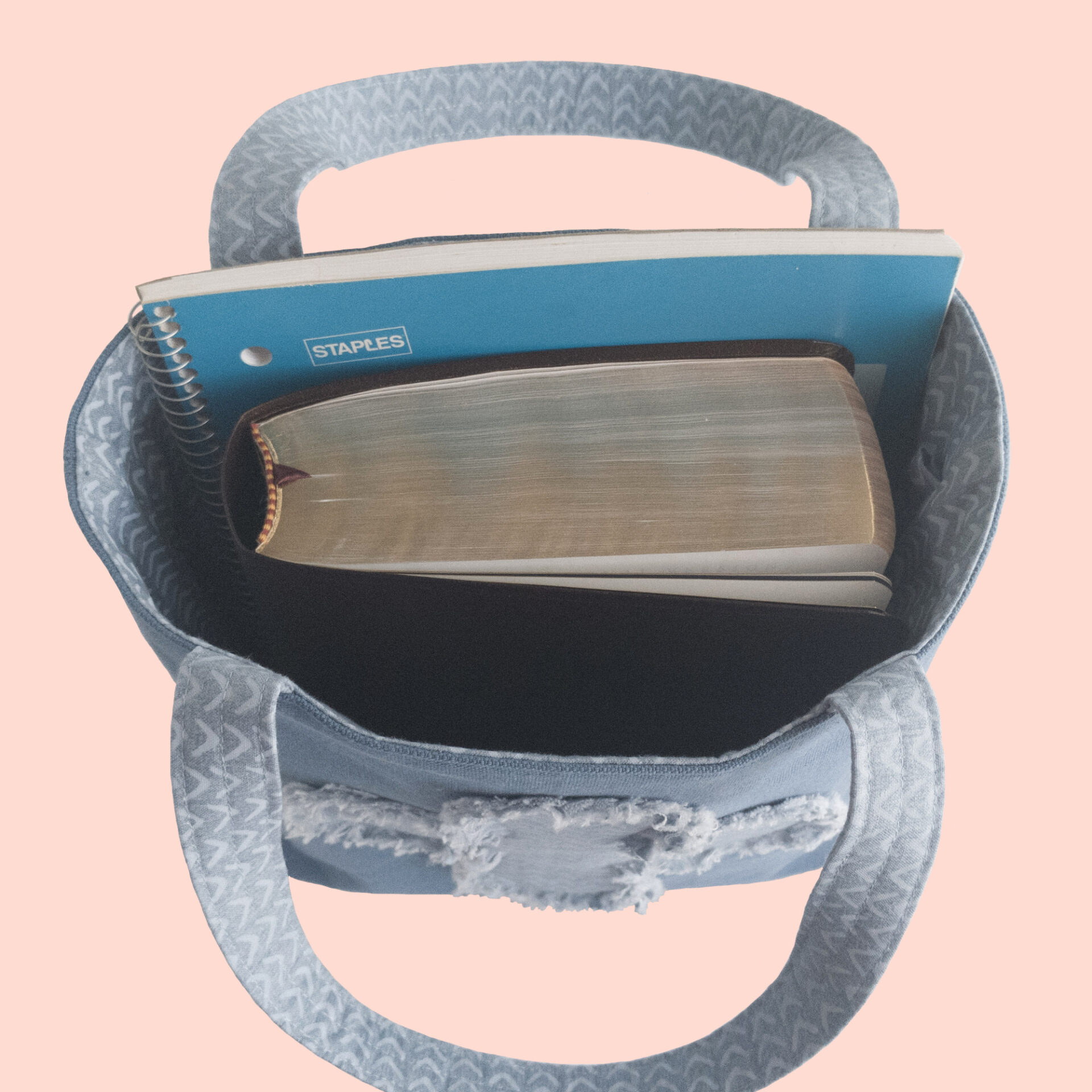 Blue Bible Bag with Pockets | Canvas Tote for Christian Woman