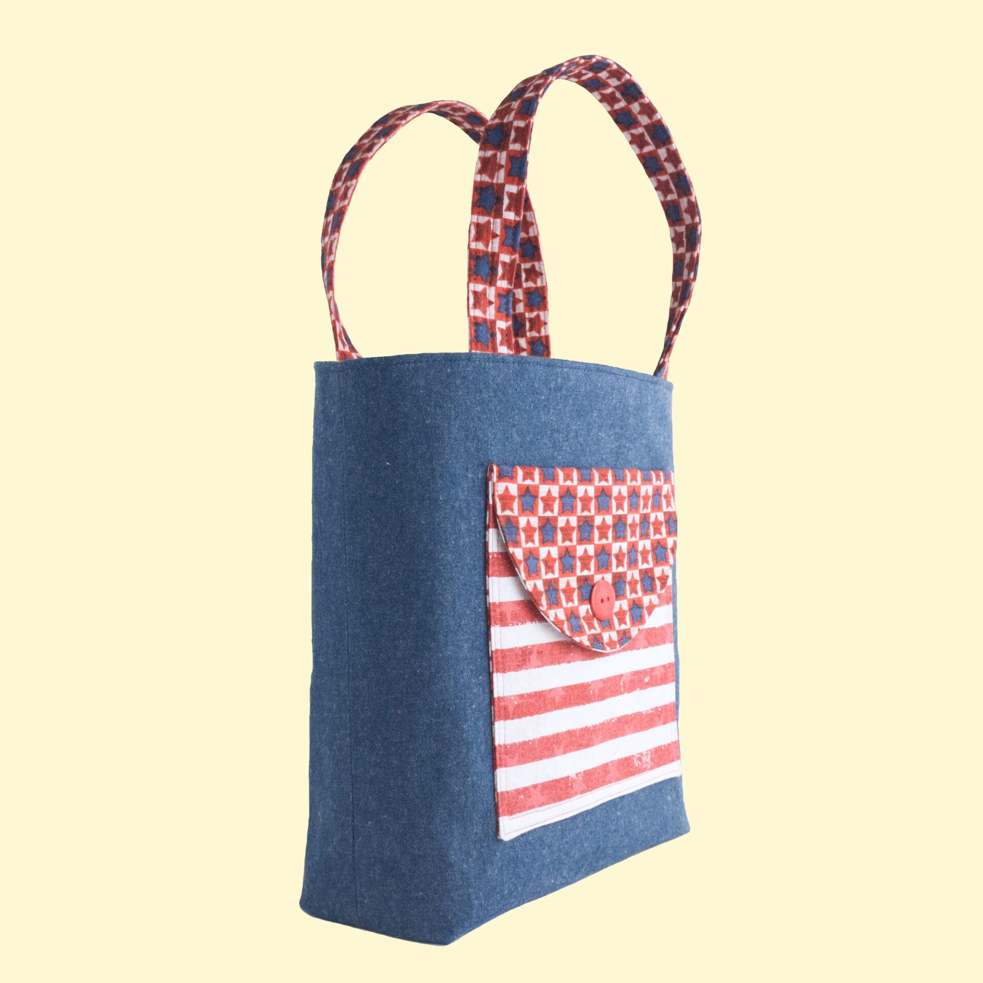 Patriotic Denim Tote Bag | Medium Size Tote with Pockets