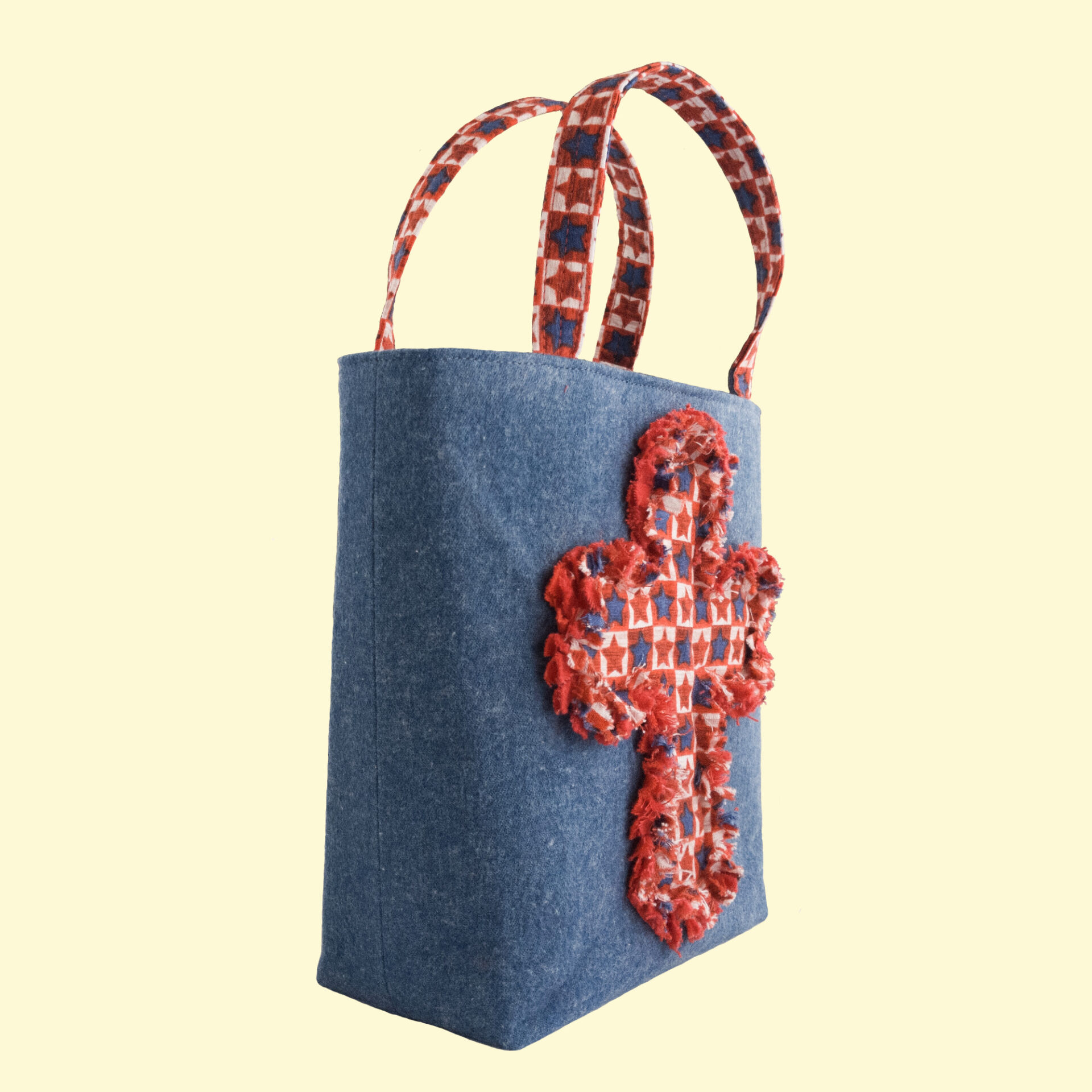 Patriotic Christian Bag | Small Denim Cross Tote
