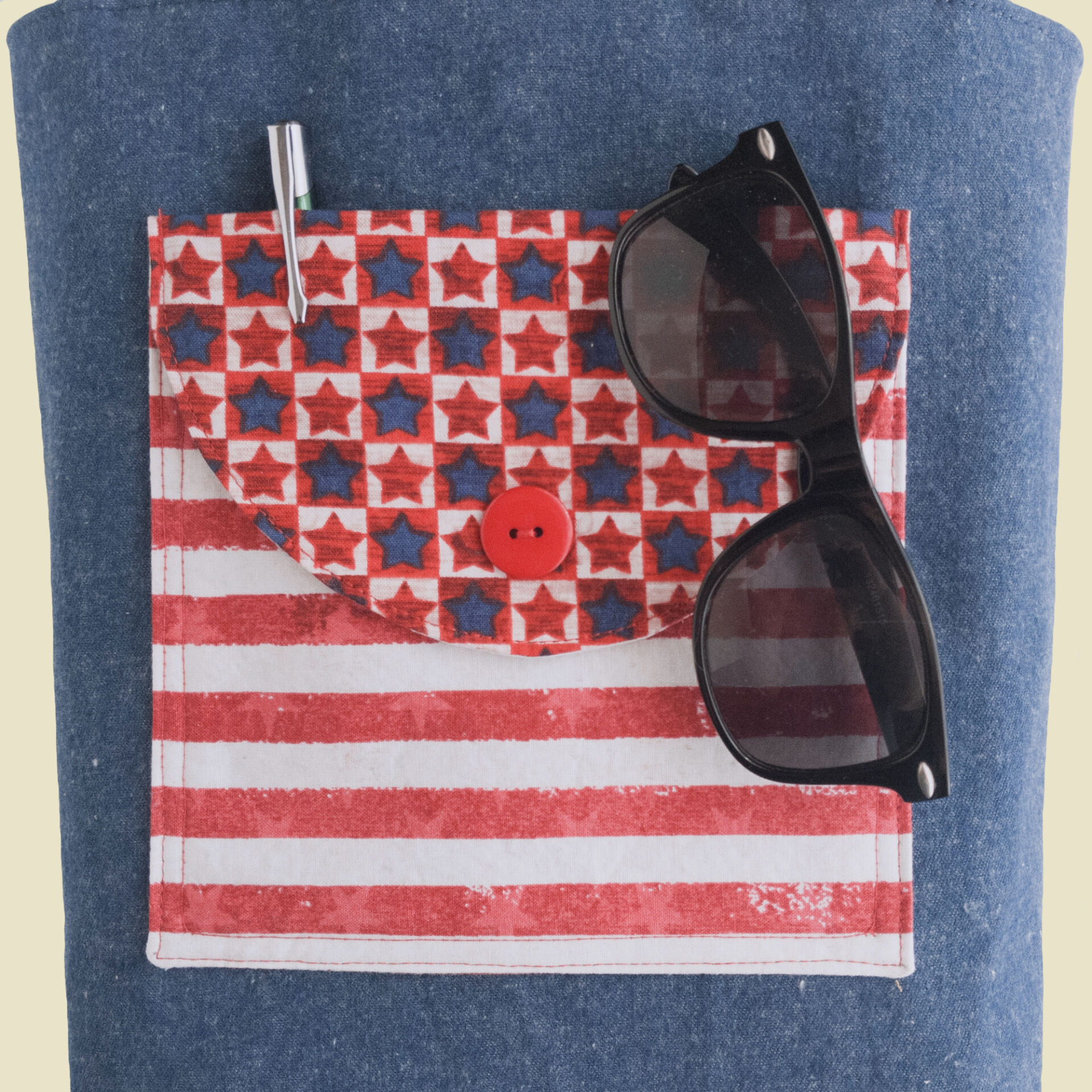 Patriotic Denim Tote Bag | Medium Size Tote with Pockets